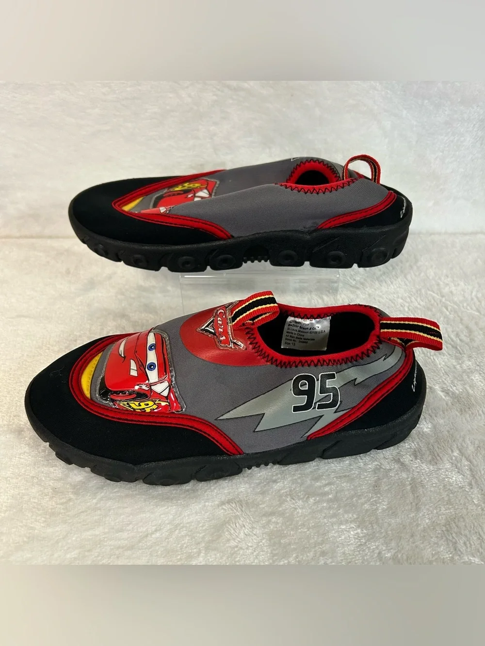 Disney Pixar Cars Kids Boys Water Shoes Size 13 Black Lightning McQueen Slip On